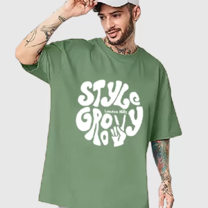 Men Typography Round Neck Cotton Blend Green T-Shirt