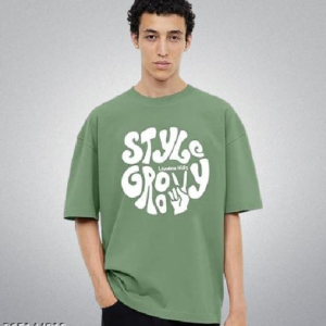 Men Typography Round Neck Cotton Blend Green T-Shirt
