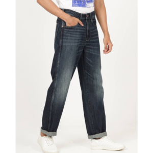 Mid-Wash Loose Tapered Fit Jeans For Men