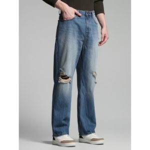 Men Light-Wash Distress Wide Jeans For Men