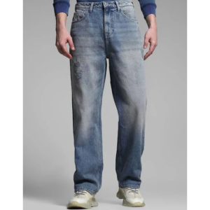 Wide Leg High-Rise Highly Distressed Heavy Fade Jeans