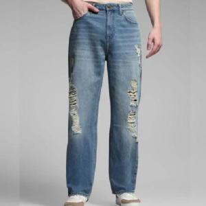 Men Loose Fit High Rise Blue Jeans