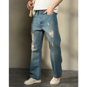 Men Loose Fit High Rise Blue Jeans