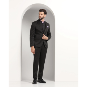Three Piece Black Textured Formal Suit