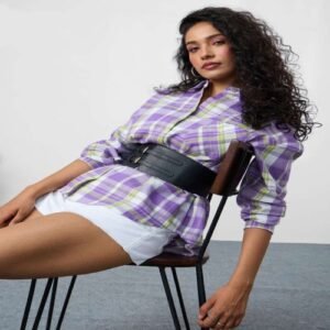 Oversized Shirt Checked Pure Cotton Shirt